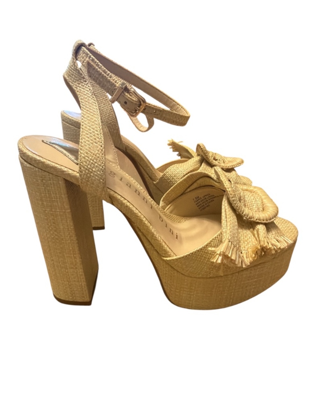 Gianni Bini Raffia Platform Heels Bow Buckle Sandals Size 7.5 NWOB